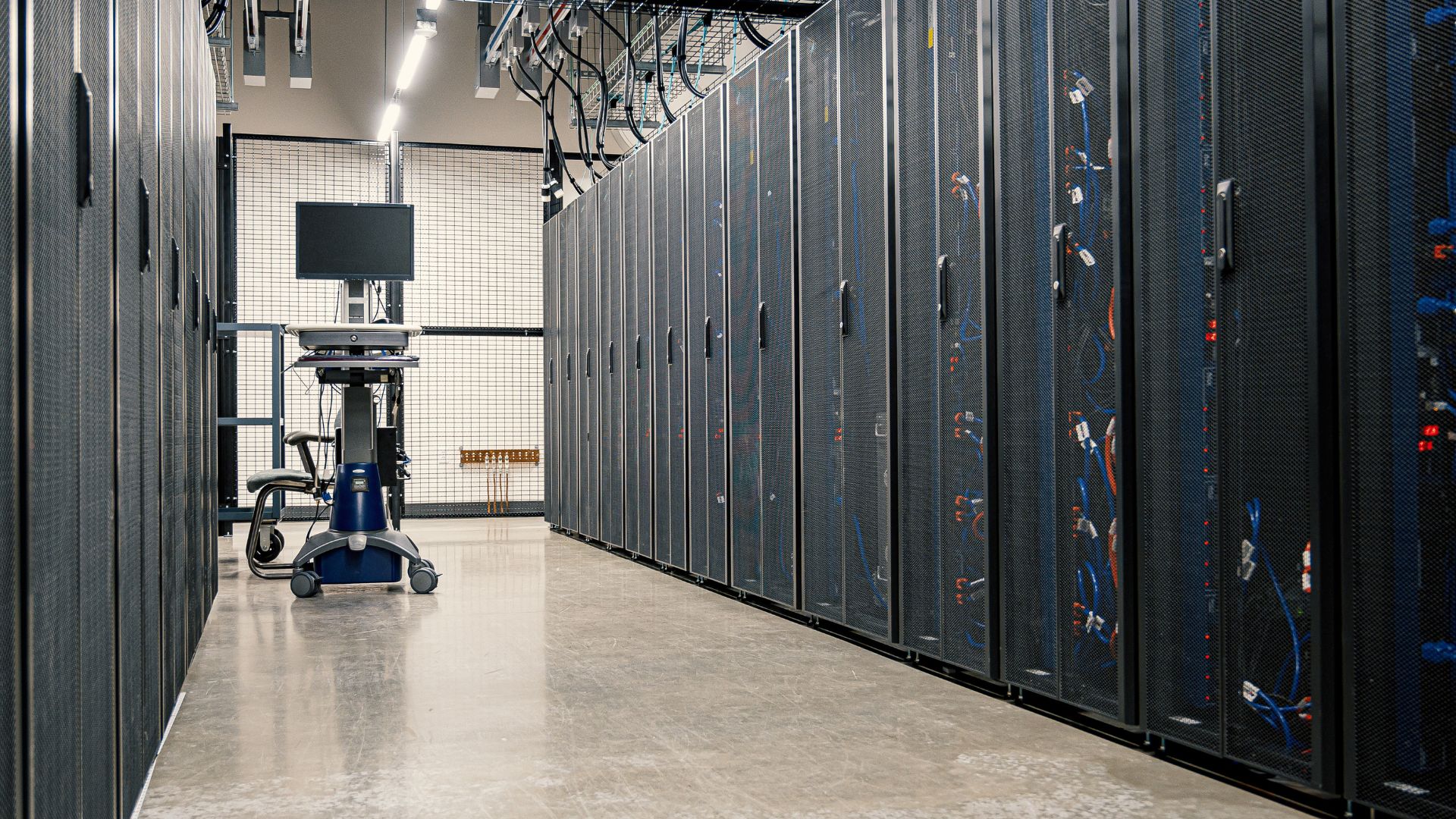 Platform engineer working in a server room